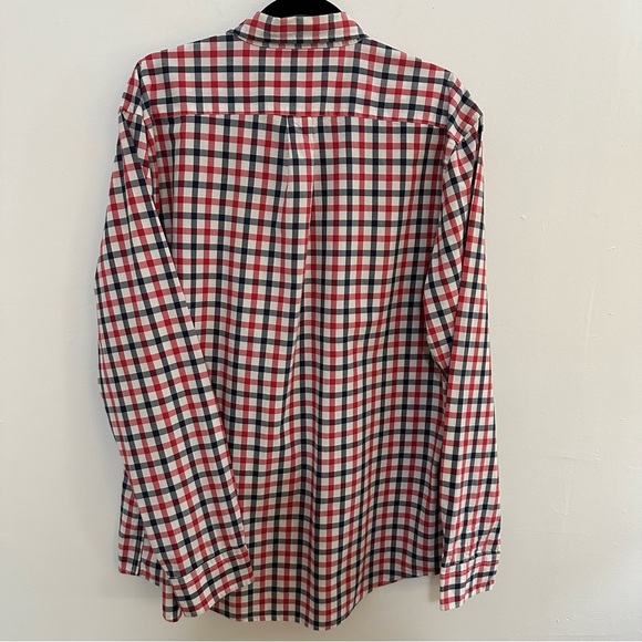 GAP Men's Button Down Poplin Red Plaid XL Slim Fit Long Sleeve Shirt - Picture 7 of 9